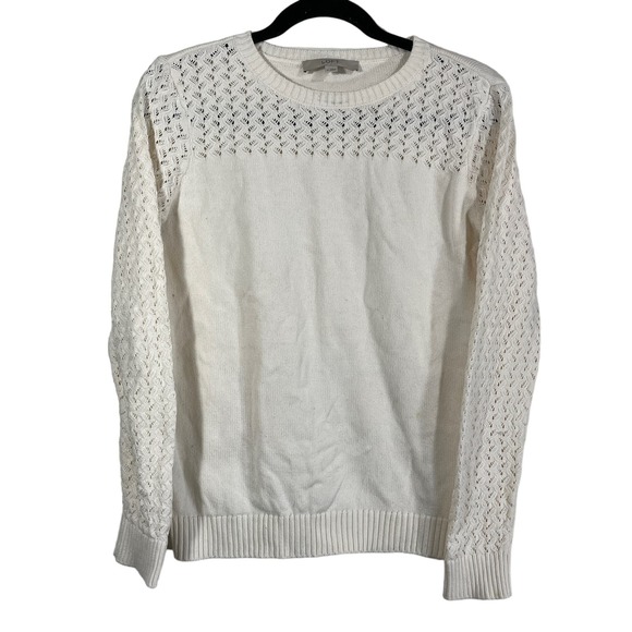 Loft Women's Medium Sweater Ivory Open Knit Sleeves - Picture 1 of 7